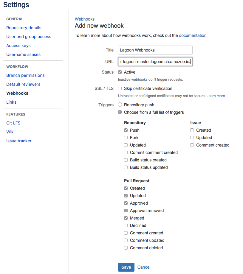 Select the Bitbucket Triggers for your webhook. 