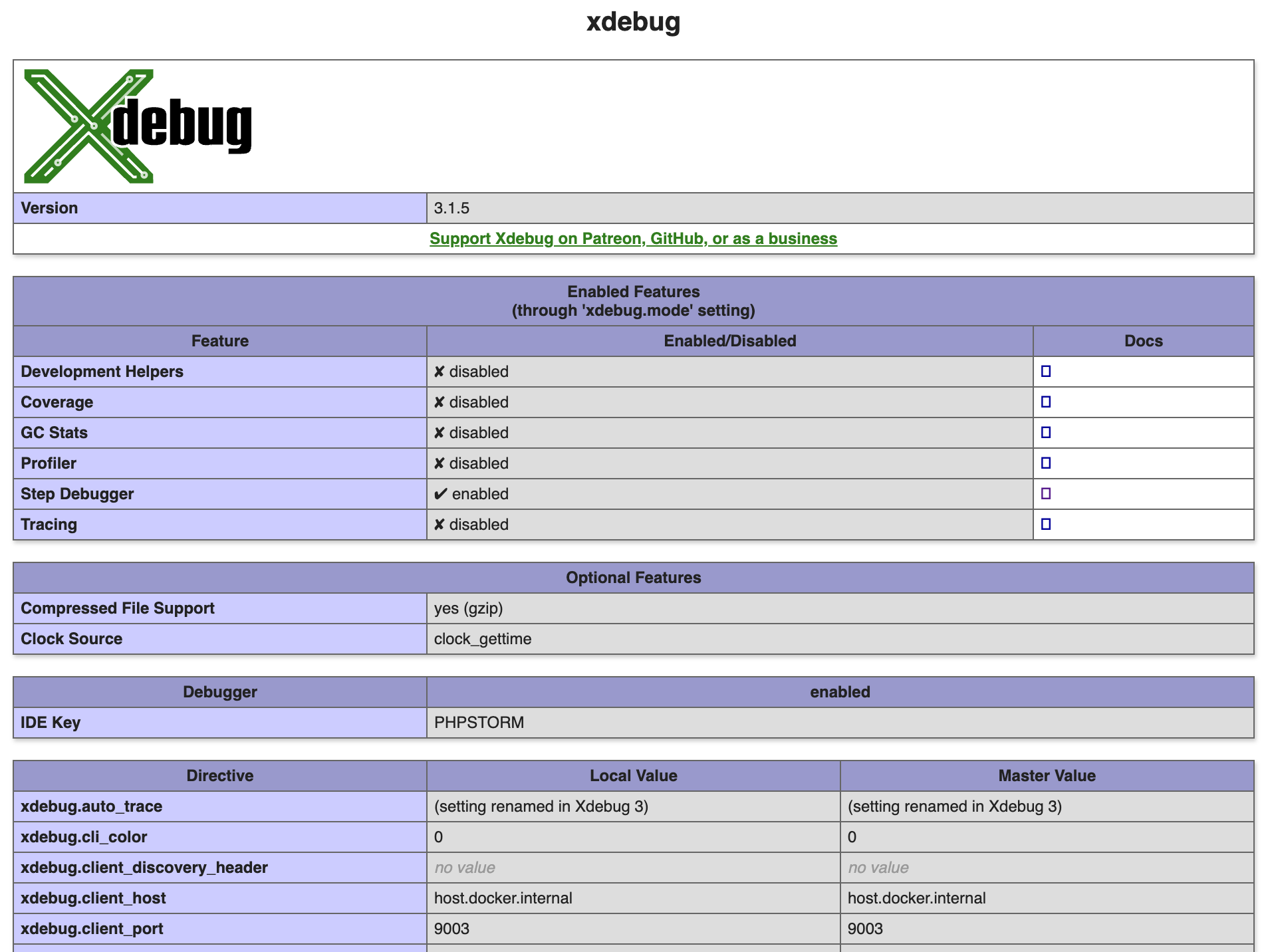 phpinfo results